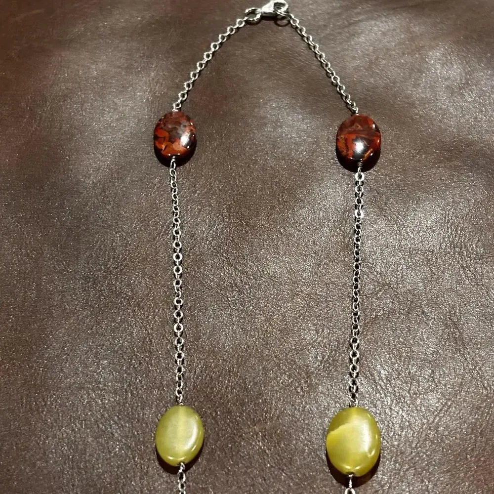 Sterling Silver Jasper Pendant Necklace Serpentine Station Stones Artisan 34